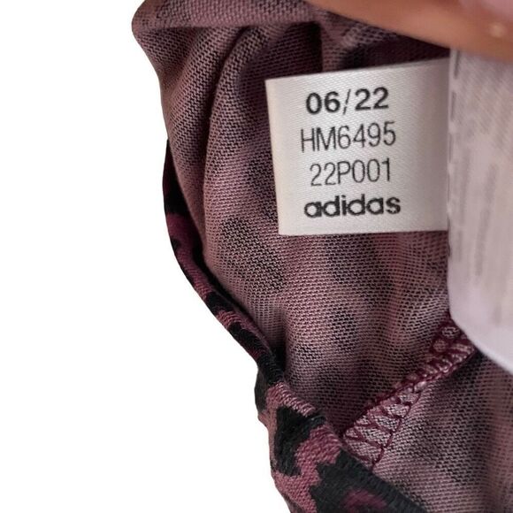 adidas Womens Allover Print T-Shirt 1X Burgundy Cheetah Print 3 Stripes Trefoil - Picture 3 of 8